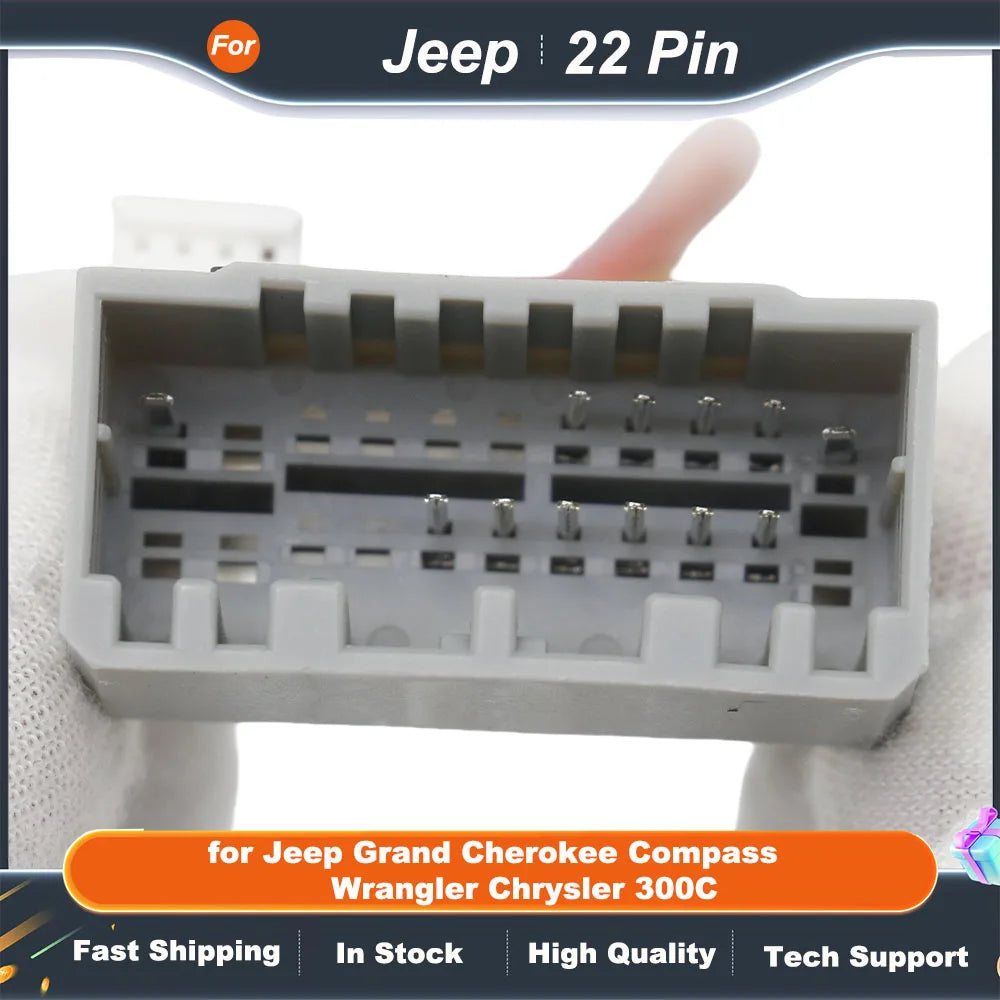 Radio Wiring Harness Adapter CAN Bus Decoder 16 Pin Plug to 22 Pin Cable for Jeep Grand Cherokee Compass Wrangler Chrysler 300C