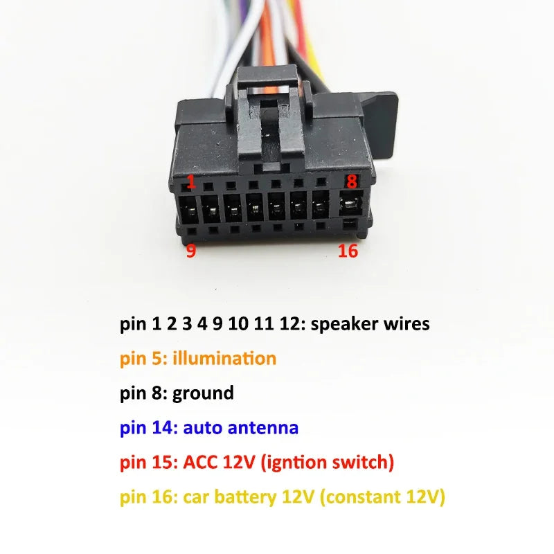Radio Wiring Harness Adapter, 16 Pin to ISO Connector, Plug and Play Wiring Cable for Pioneer Car Stereo Head Unit
