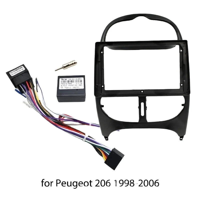 Wiring Harness Adapter with CAN Bus decoder, 2 Din 9 inch Android Radio Panel Frame for Peugeot 206 1998 - 2006, 16 Pin Cable