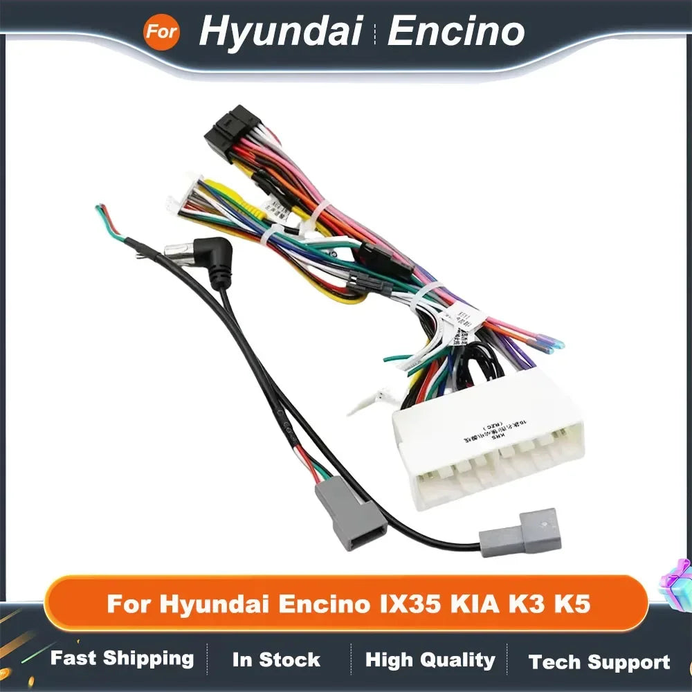 Car Radio Fascia Frame 16PIN Power Cable Adapter with Canbus Box for Hyundai Encino IX35 KIA K3 K5 Stereo Wiring Harness