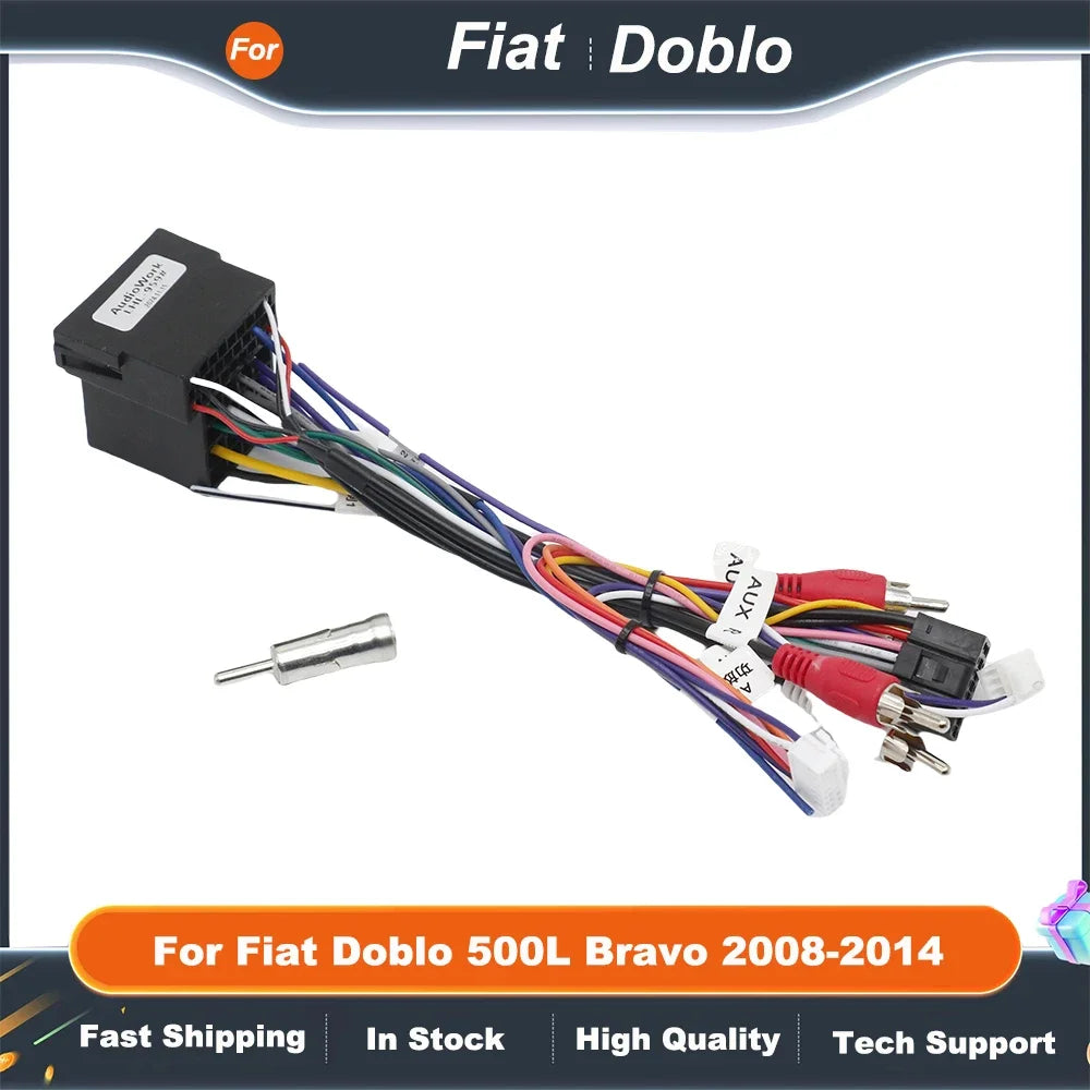 16pin Car Wiring Harness Adapter with CANBUS Decoder Android Radio Power Cable for Fiat Doblo 500L Bravo 2008-2014