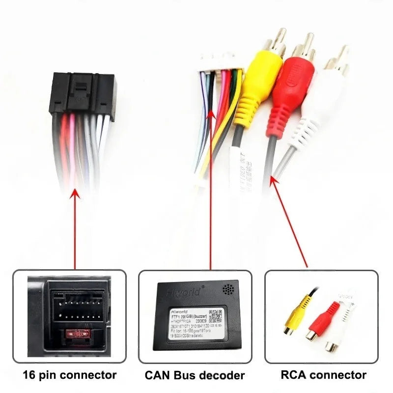 Wiring Harness CAN Bus Decoder RCA Connector Car Android Unit 16 Pin Plug Cable Adapter for Fiat Strada Toro Mobi Ducato Egea