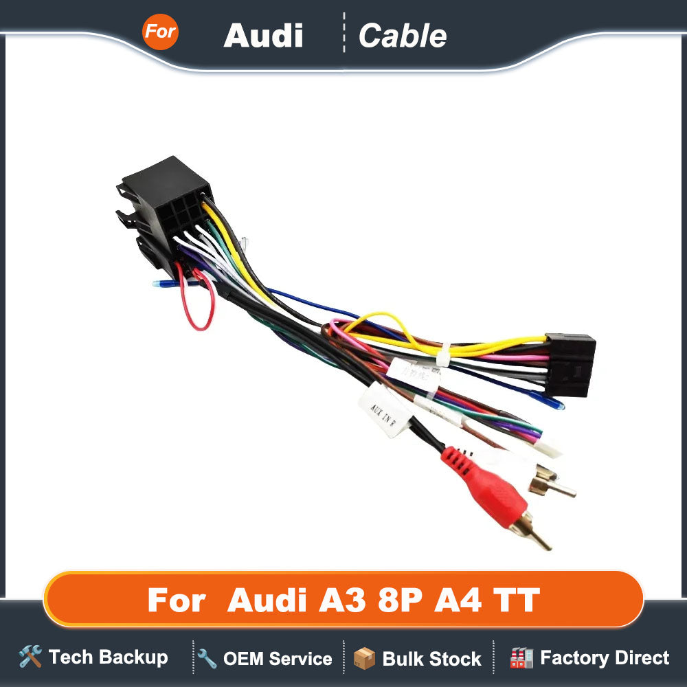 Car Android ISO Wiring Harness Adapter 16 Pin Plug Aftermarket Radio Head Unit Auxiliary Audio Cable for Audi A3 8P A4 TT