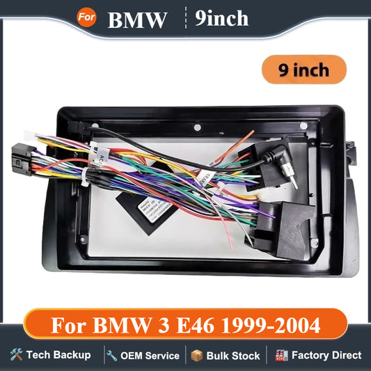 2DIN 9" Dashboard Panel Frame for BMW 3 E46 1999-2004, Wiring Harness Adapter, CAN Bus  Decoder, for 16 Pin Android Radio System