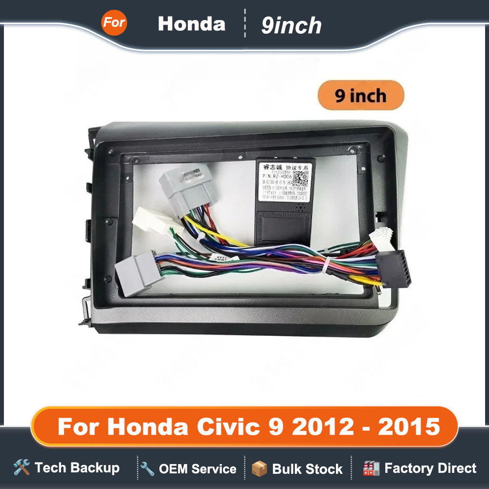 CAN Bus Wiring Harness with Radio Panel Frame for Honda Civic 9 2012 to 2015, Cable Adapter for 16 Pin 9 inch Android Multimedia