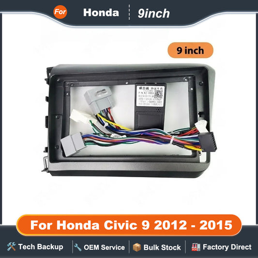 CAN Bus Wiring Harness with Radio Panel Frame for Honda Civic 9 2012 to 2015, Cable Adapter for 16 Pin 9 inch Android Multimedia