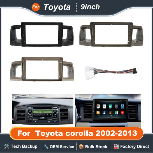 For 2002-2013 Toyota corolla 9inch dvd android stereo frame panel fascia dashboard audio player screen cables navigation harness