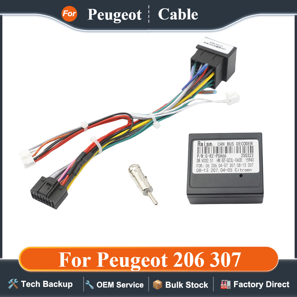 For Peugeot 206 307 Radio Wiring Harness Adapter CAN Bus Decoder for Citroën Xsara 16 Pin Plug To ISO Connector Android Cable