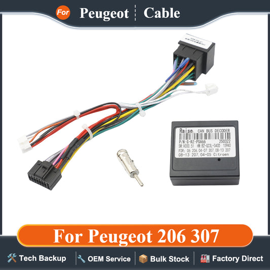 For Peugeot 206 307 Radio Wiring Harness Adapter CAN Bus Decoder for Citroën Xsara 16 Pin Plug To ISO Connector Android Cable