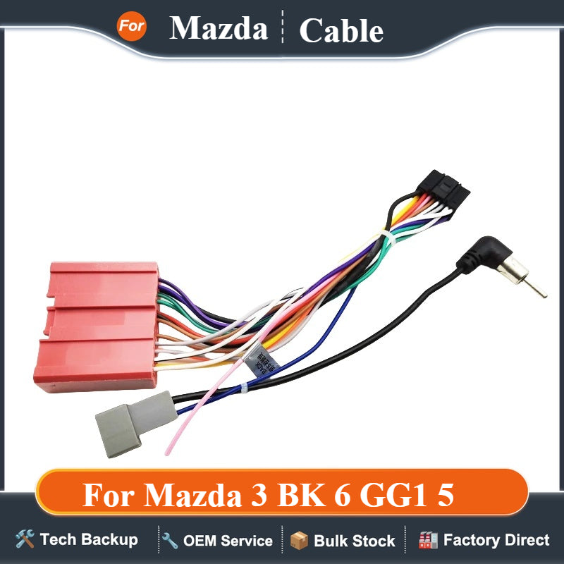 Wiring Harness Adapter 16 Pin Plug to 24 Pin Connector Radio Antenna Jack Car Android Head Unit Cable for Mazda 3 BK 6 GG1 5