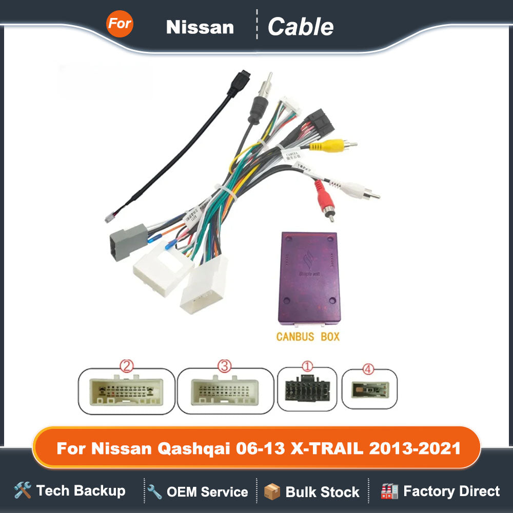 16pin Car Audio Wiring Harness with Canbus Box NS-SS-04A For Nissan Qashqai 06-13 X-TRAIL 13-21 Stereo Installation Wire Adapter
