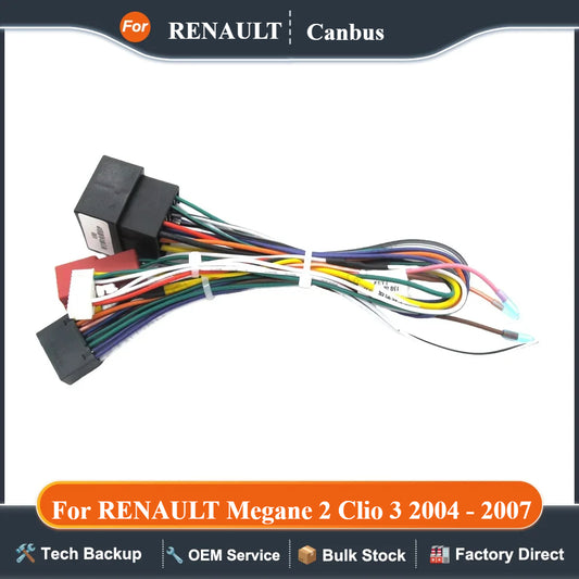 16 Pin For RENAULT Megane 2 Clio 3 2004 - 2007/ Laguna 3 2007 Android Player Power Cable Audio Adaptor Dash Trim kit Facia Panel