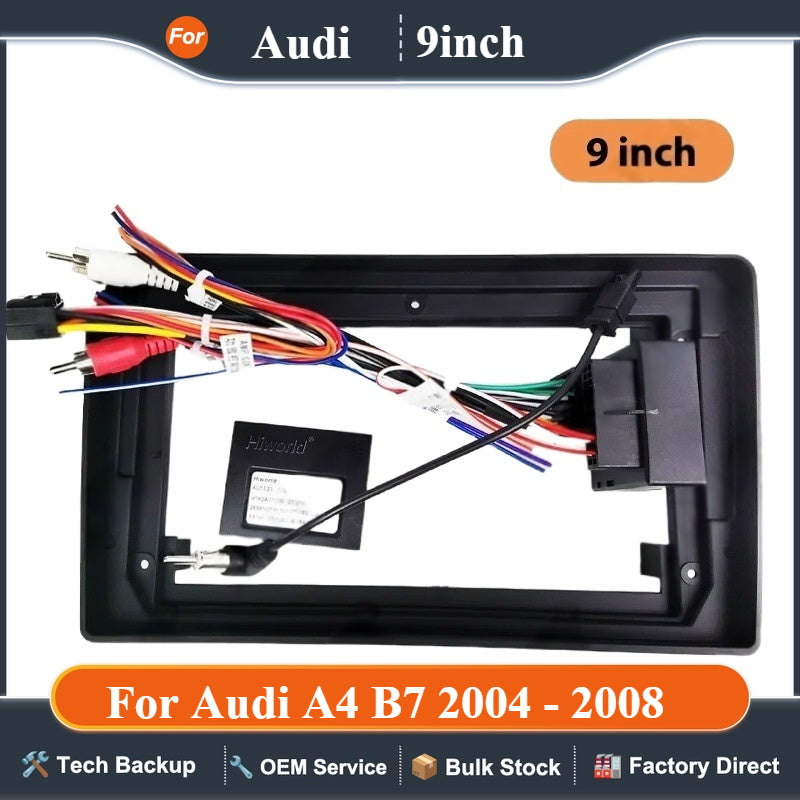 Dashboard Panel Frame for Audi A4 B7 2004 - 2008, Radio Wiring Harness Adapter, CAN Bus Decoder, for 2 DIN 9" Android Multimedia