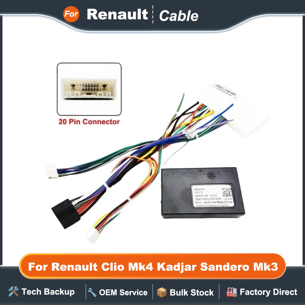 Wiring Harness CAN BUS Decoder 16 Pin Plug to 20Pin Connector Car Android Cable Adapter for Renault Clio Mk4 Kadjar Sandero Mk3