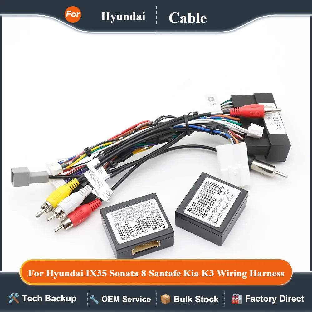 Car Audio 16PIN DVD Player Power Calbe Adapter With 2 Canbus Boxes For Hyundai IX35 Sonata 8 Santafe Kia K3 Wiring Harness