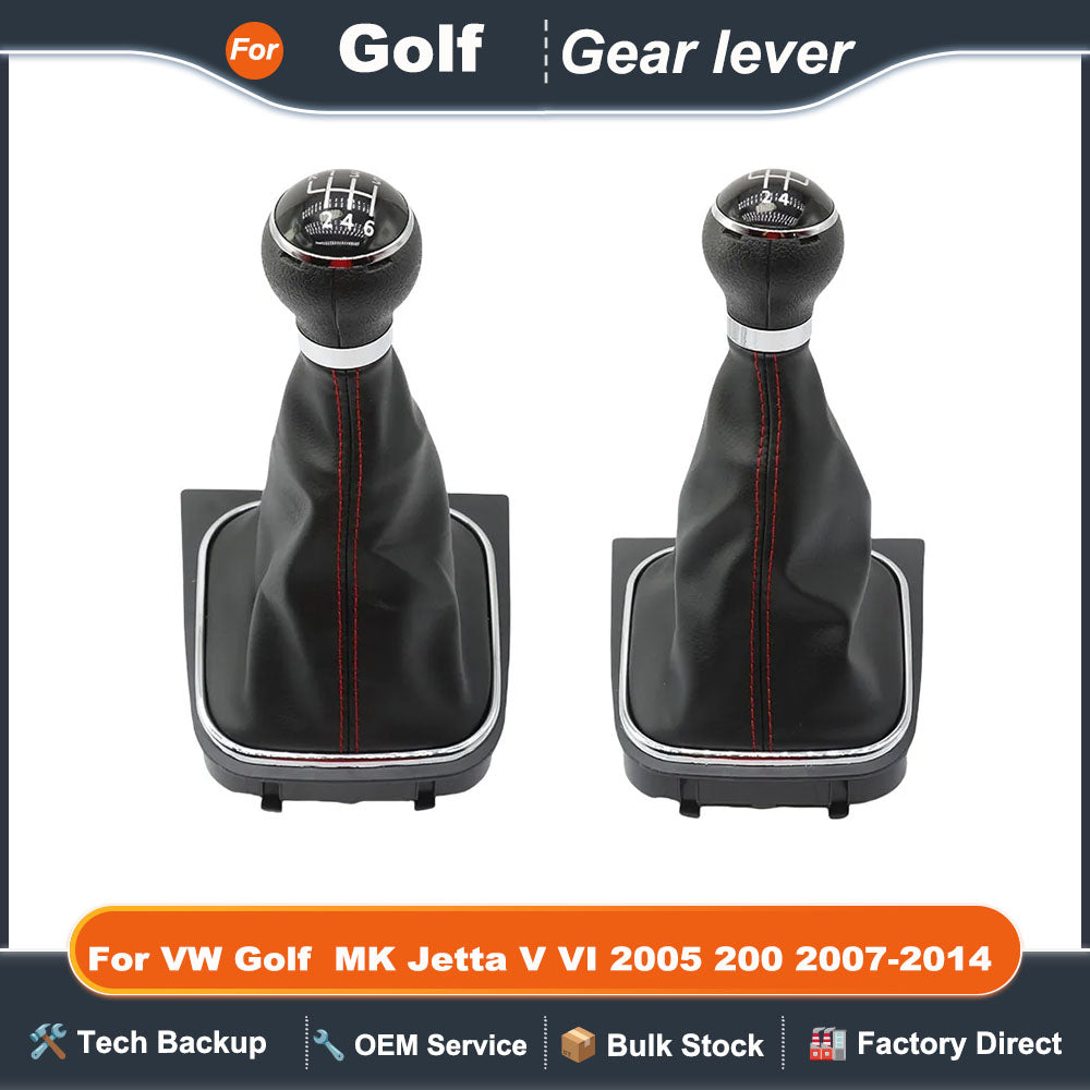 5 / 6 Speed Gear Shift Knob Lever and Boot Gaiter Black Leather Set for VW Golf  MK Jetta V VI 2005 200 2007-2014