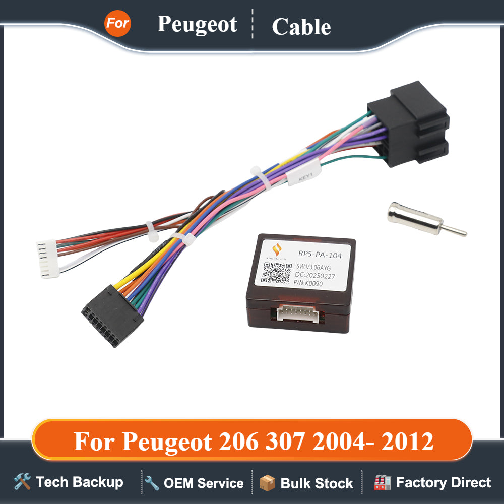 Decoder Android Radio Power Cable for Peugeot 206 307 2004- 2012 Car Wiring Harness Adapter RP5-PA-104 Canbus Box