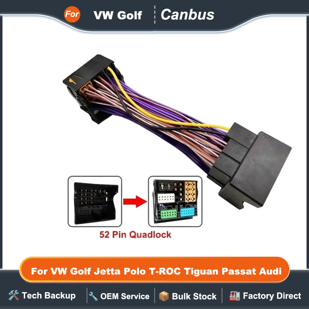 Quadlock Extension Harness Adapter 52 Pin Connector Plug Play Wiring Cable for VW Golf Jetta Polo T-ROC Tiguan Passat Audi