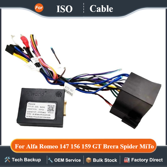 Wiring Harness CAN Bus Decoder, Audio RCA Plug, 16 Pin ISO Cable Adapter, for Alfa Romeo 147 156 159 GT Brera Spider MiTo