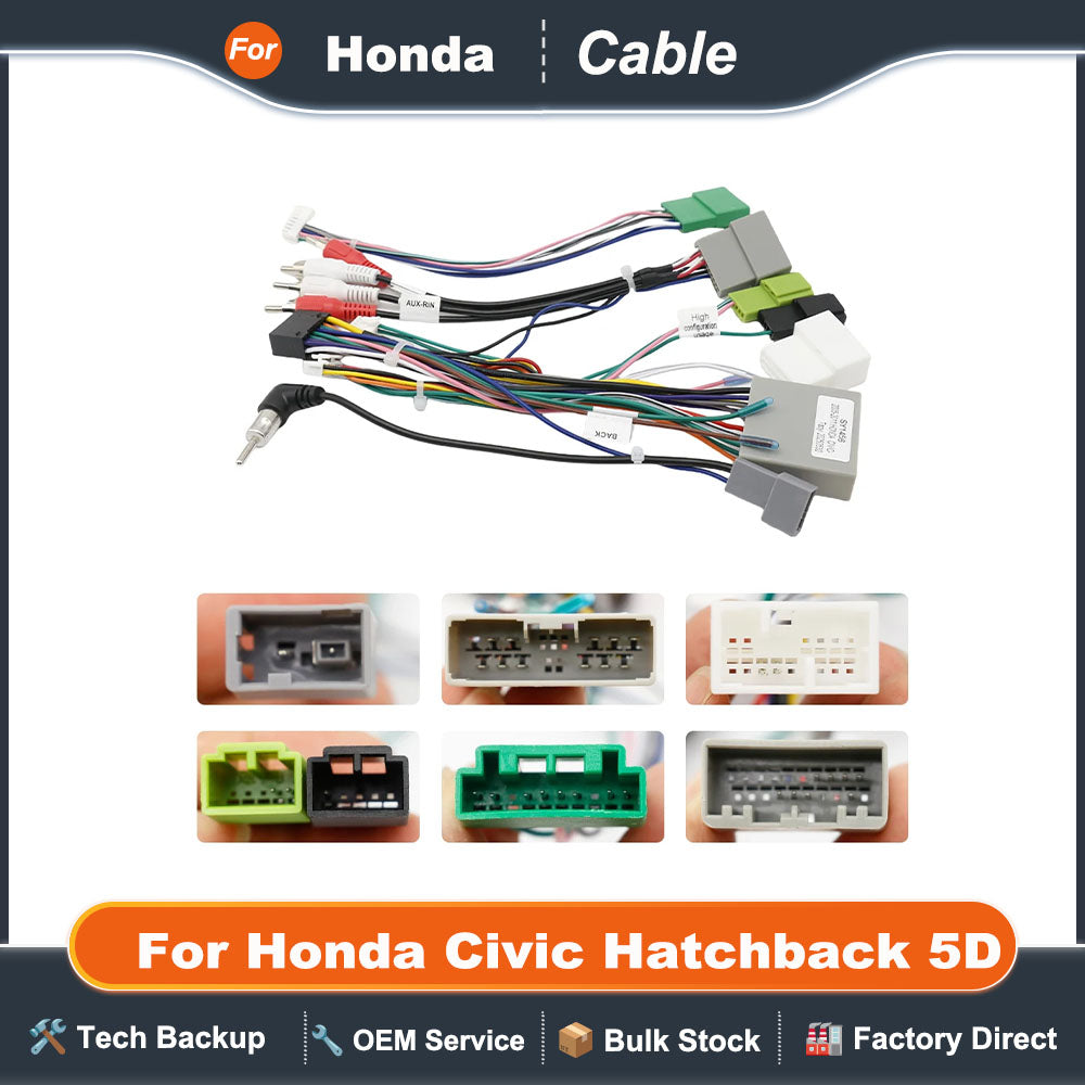 16pin Car Wiring Harness Adapter Canbus Box Decoder for Honda Civic Hatchback 5D European Android Radio Power Cable