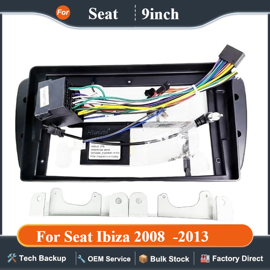 Radio Wiring Harness Adapter, CAN Bus Decoder, 16 Pin Plug Cable, 9 inch Android System Panel Frame for Seat Ibiza 2008 to 2013