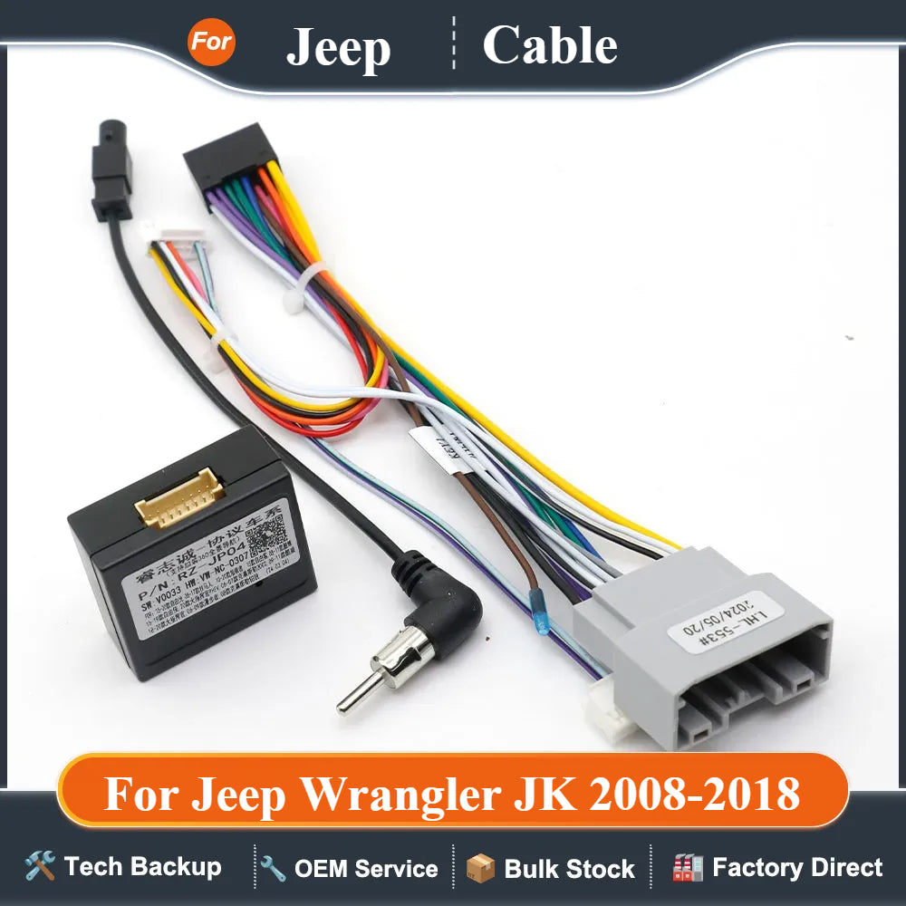 For Jeep Wrangler JK 2008-2018  Aftermarket DVD Radio Player Stereo Installation Car 16pin Android Wiring Harness With Canbus