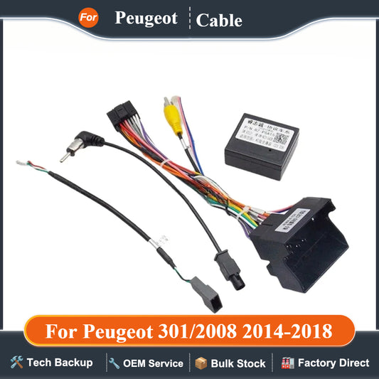 Car 16 Pin Android Wire Harness Power Cable Adapter With Canbus Box For Peugeot 301/2008 2014-2018/Citroen C5 C4 C3 C4L DS6