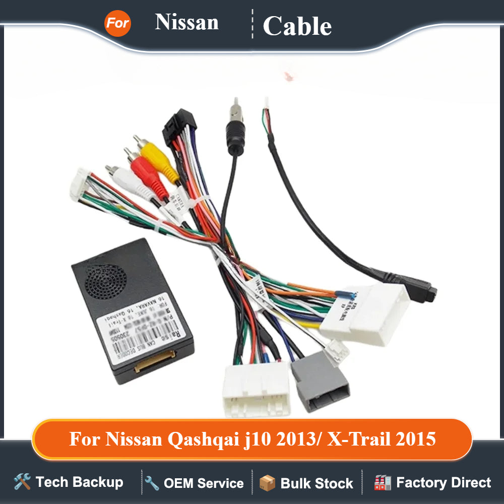 For Nissan Qashqai j10 2013/ X-Trail 2015/Navara 2018/Kicks 2018 /Pulsar c13  2017/March 2018 Radio Canbus Box16 Pin Power Cable