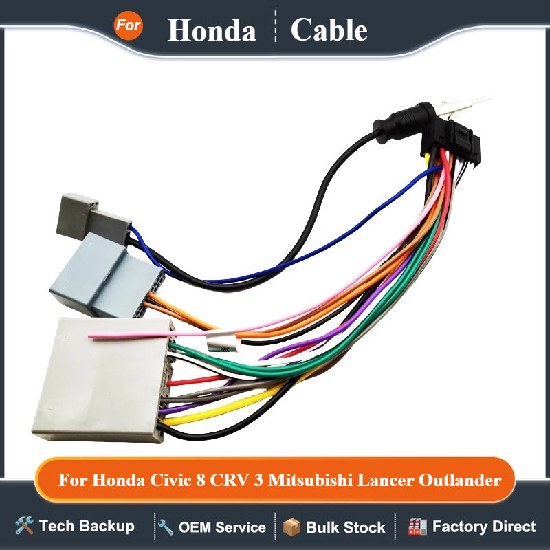 Radio Wiring Harness, 16 Pin to 17 Pin Connector, Android Cable Adapter, for Honda Civic 8, CRV 3, Mitsubishi Lancer Outlander