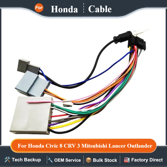 Radio Wiring Harness, 16 Pin to 17 Pin Connector, Android Cable Adapter, for Honda Civic 8, CRV 3, Mitsubishi Lancer Outlander