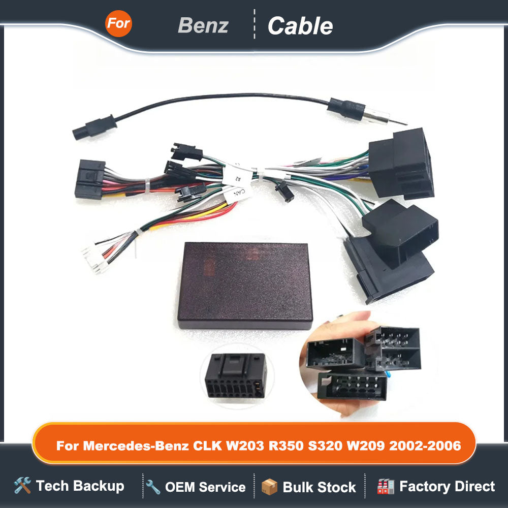 Car 16 Pin Audio Wiring Harness Adapter With Canbus Box For Mercedes-Benz CLK W203 R350 S320 W209 2002-2006 Android 2 Din GPS