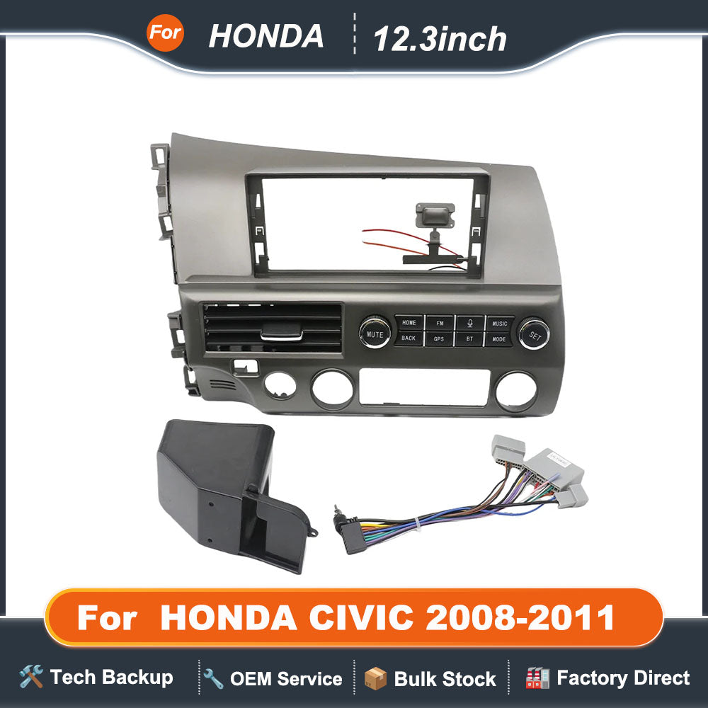 Car Radio Fascia 12.3 inch for 2008-2011 HONDA CIVIC 2 Din Stereo Player Install Surround Panel Dash Kit GPS Frame