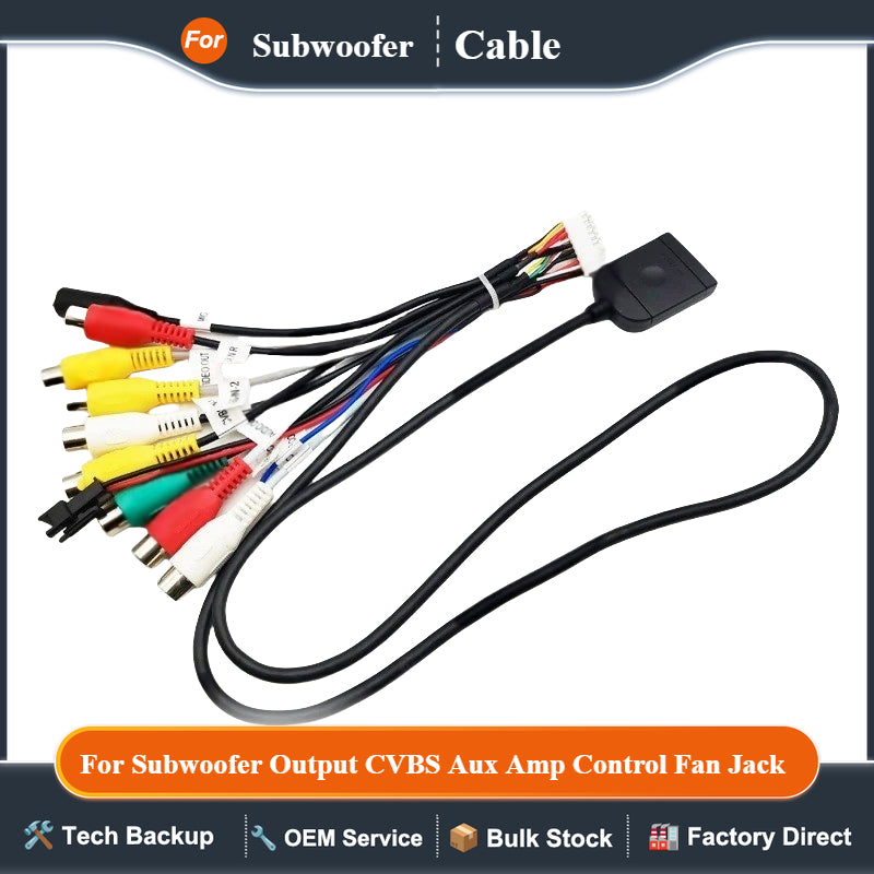 20 Pin RCA Audio Video Harness with SIM Card Slot Cable Subwoofer Output CVBS Aux Amp Control Fan Jack Mic Wire for Car Android