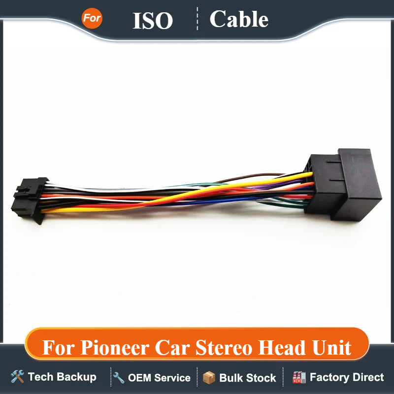 Radio Wiring Harness Adapter, 16 Pin to ISO Connector, Plug and Play Wiring Cable for Pioneer Car Stereo Head Unit