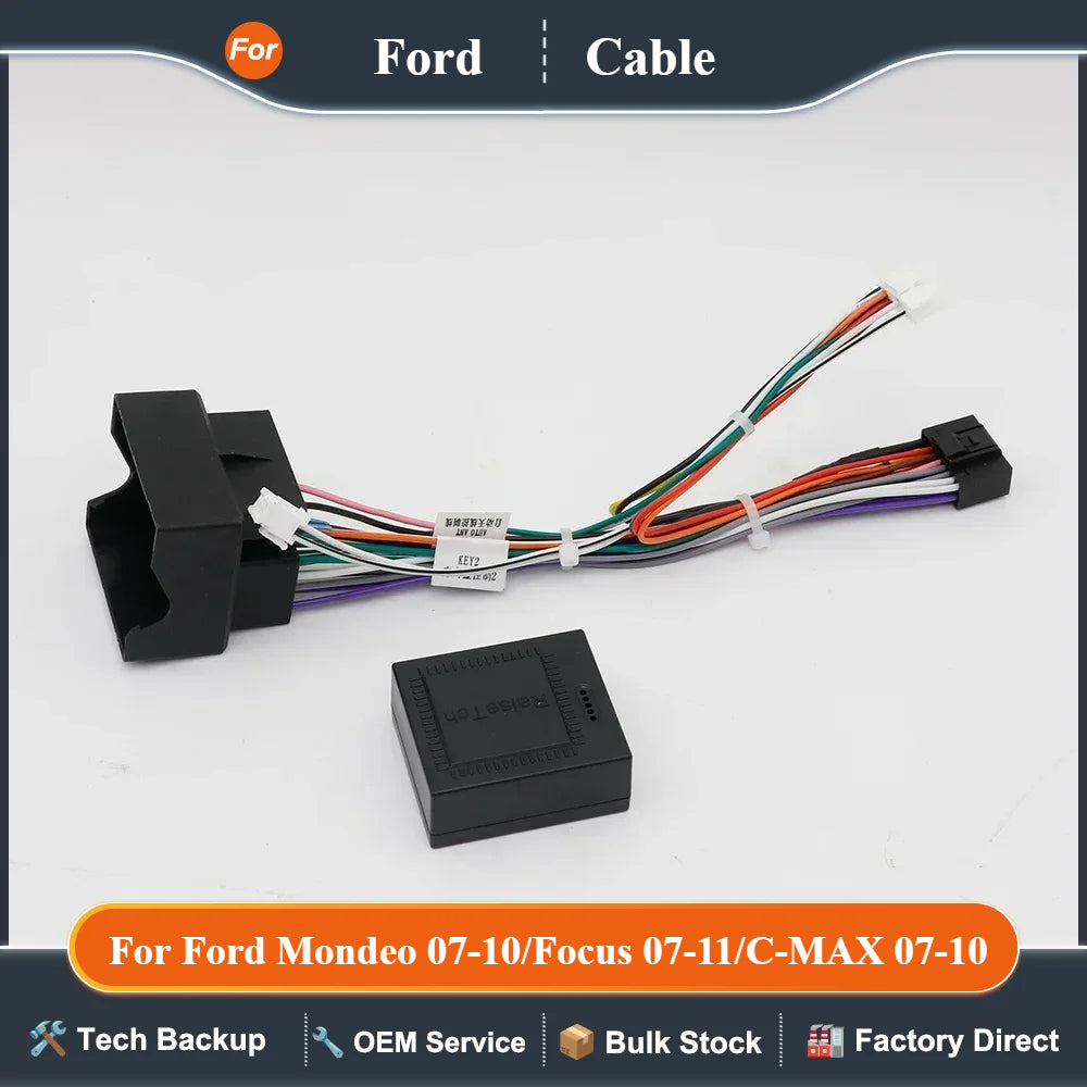 For Ford Mondeo 07-10/Focus 07-11/C-MAX 07-10 Car Stereo Audio 16PIN Android Power Wiring Harness Cable Adapter With Canbus Box