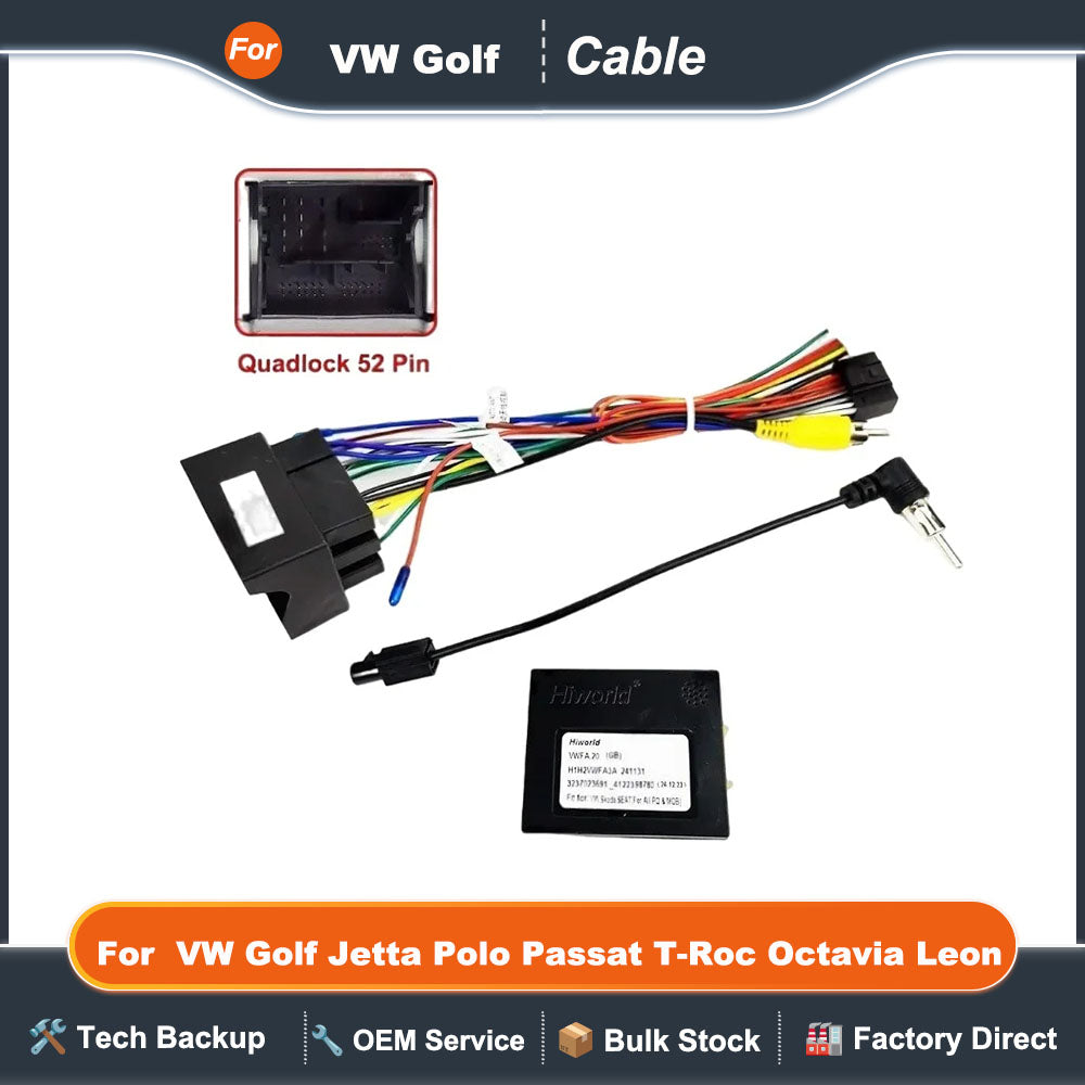 Radio Wiring Harness Adapter, CAN Bus Decoder, 16 Pin Car Android Cable, for VW Golf, Jetta, Polo, Passat, T-Roc, Octavia, Leon