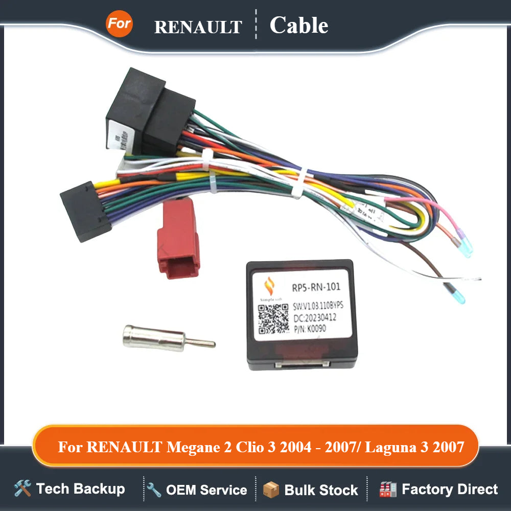 16 Pin For RENAULT Megane 2 Clio 3 2004 - 2007/ Laguna 3 2007 Android Player Power Cable Audio Adaptor Dash Trim kit Facia Panel