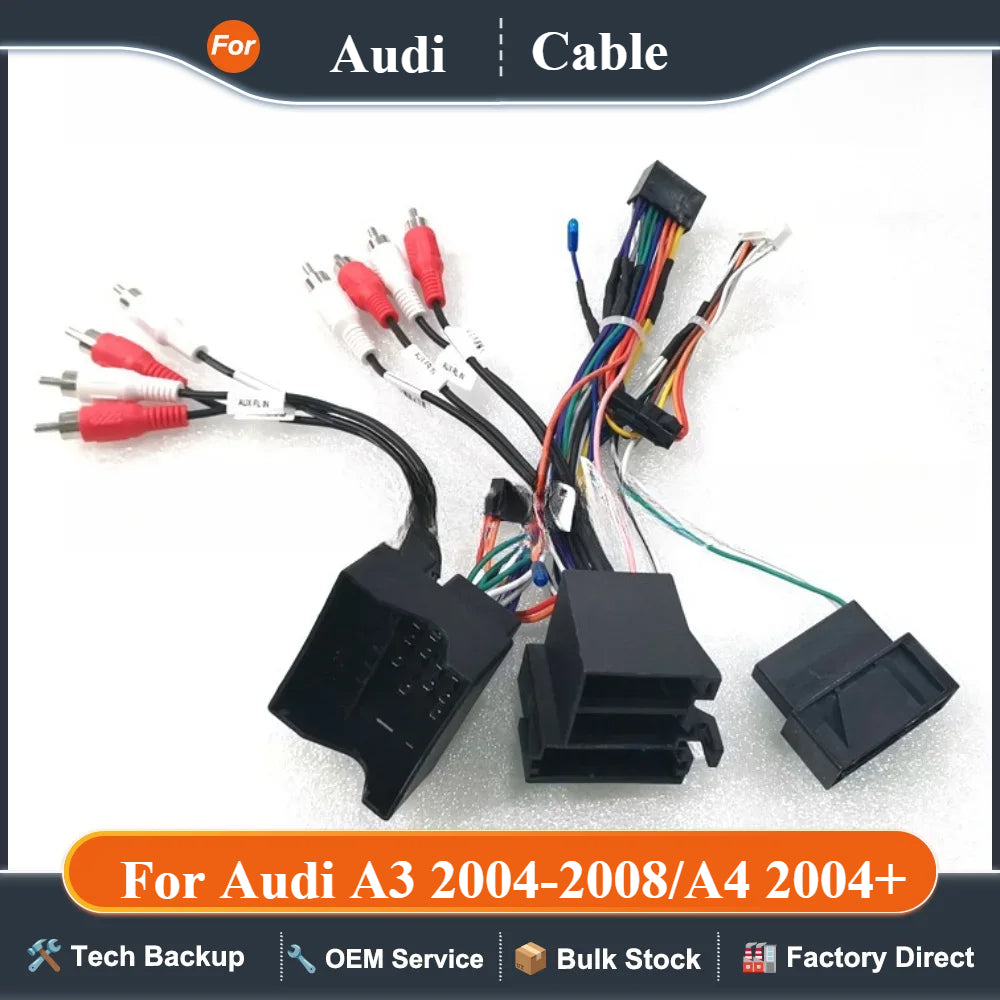 Car Audio Android 16 Pin Power Cable Adapter With Canbus For Audi A3 2004-2008/A4 2004+ (High Version) /A6 2004-2006 /TT 2004+