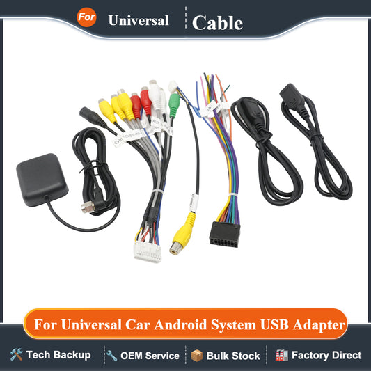 16 Pin Wiring Harness Set for Universal Car Android System USB Adapter GPS Antenna Mic Video CVBS Audio Aux RCA Wifi Cable