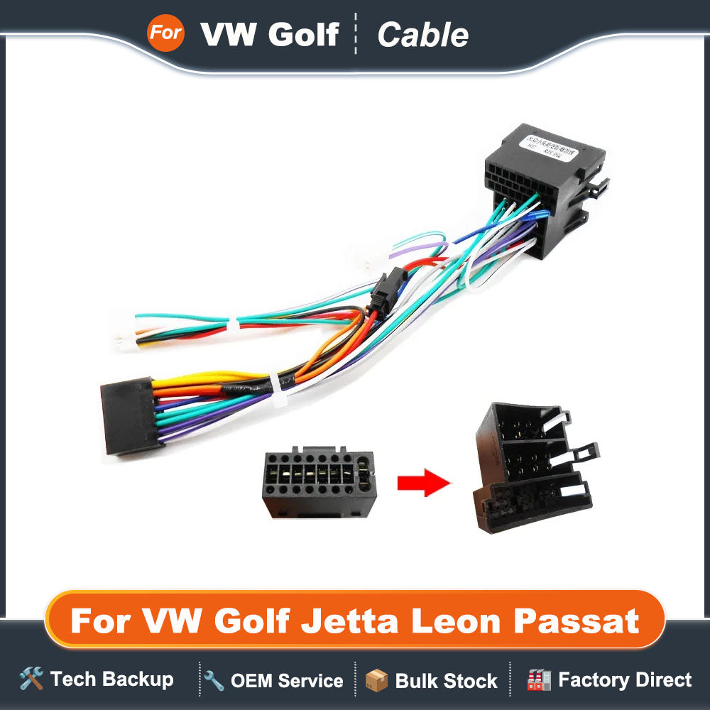 16 Pin to ISO Wiring Harness 16P Male Plug Connector 2 Din Car Audio Head Unit Cable Adapter for VW Golf Jetta Leon Passat