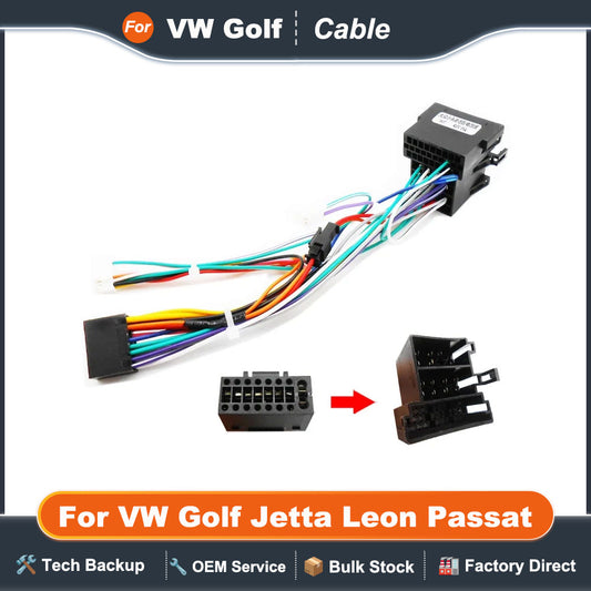 16 Pin to ISO Wiring Harness 16P Male Plug Connector 2 Din Car Audio Head Unit Cable Adapter for VW Golf Jetta Leon Passat