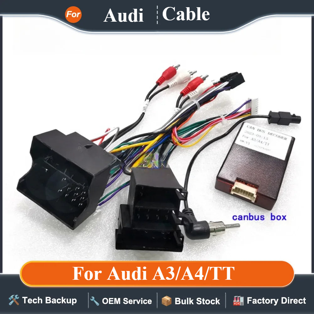 Auto 16 pin Android Wiring Harness Power Cable Adapter with Canbus Box For Audi A3/A4/TT Cable For Car radio Multimedia Player