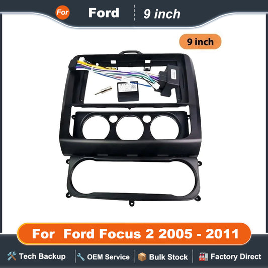 CAN Bus Wiring Harness with Radio Panel Frame for Ford Focus 2 2005 to 2011, Cable Adapter for 16 Pin 9 inch Android Multimedia