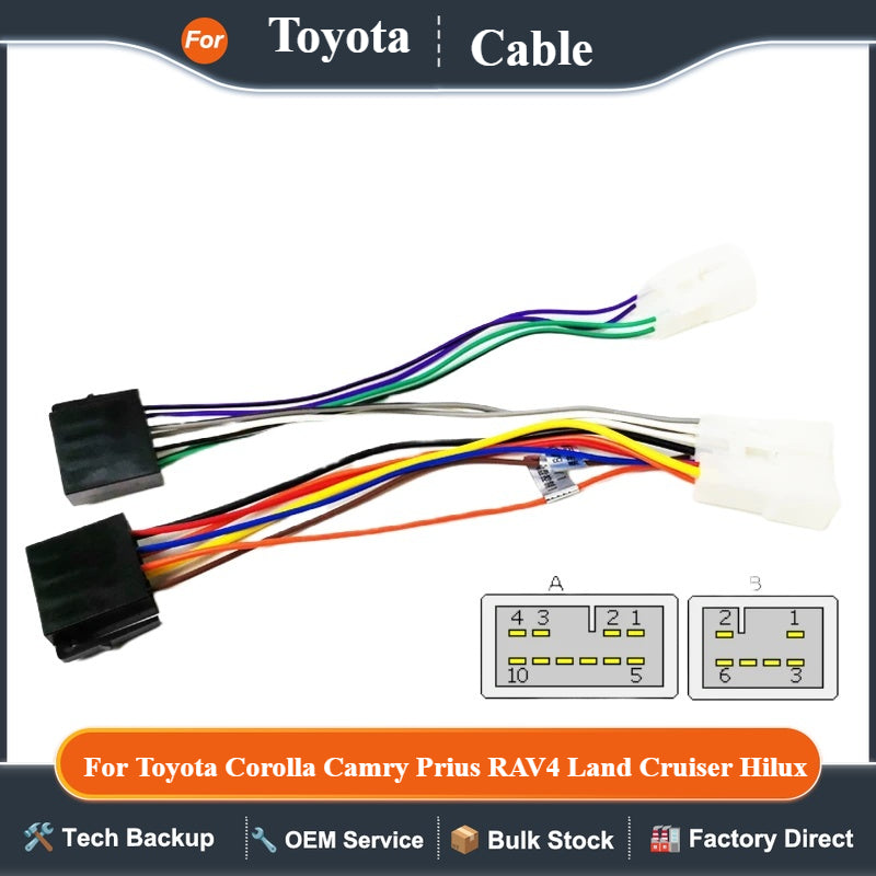 Car Radio Wiring Harness Adapter ISO Plug 12V 16 Pin Connector Cable for Toyota Corolla Camry Prius RAV4 Land Cruiser Hilux