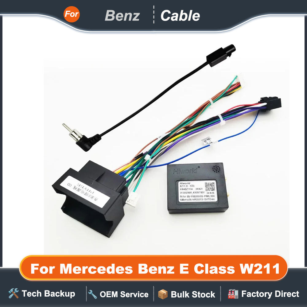 Quadlock Wiring Harness Adapter CAN BUS Decoder 16 Pin Connector Car Android Head Unit Wire Cable for Mercedes Benz E Class W211