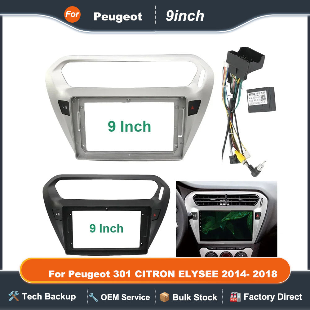 9 INCH Car Fascia Radio Android DVD Panel Dash Kit Install Adapter Console Frame Bezel  For Peugeot 301 CITRON ELYSEE 2014- 2018