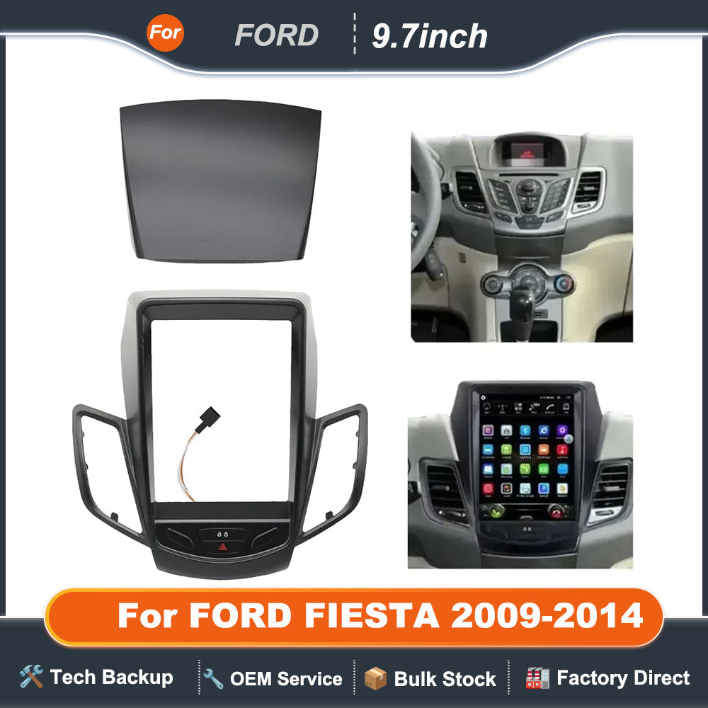 For FORD FIESTA 2009-2014 9.7 Inch 2 Din Car Radio Fascias Tesla Style Multimedia Frame Video Player Navigation DVD Panel Trim
