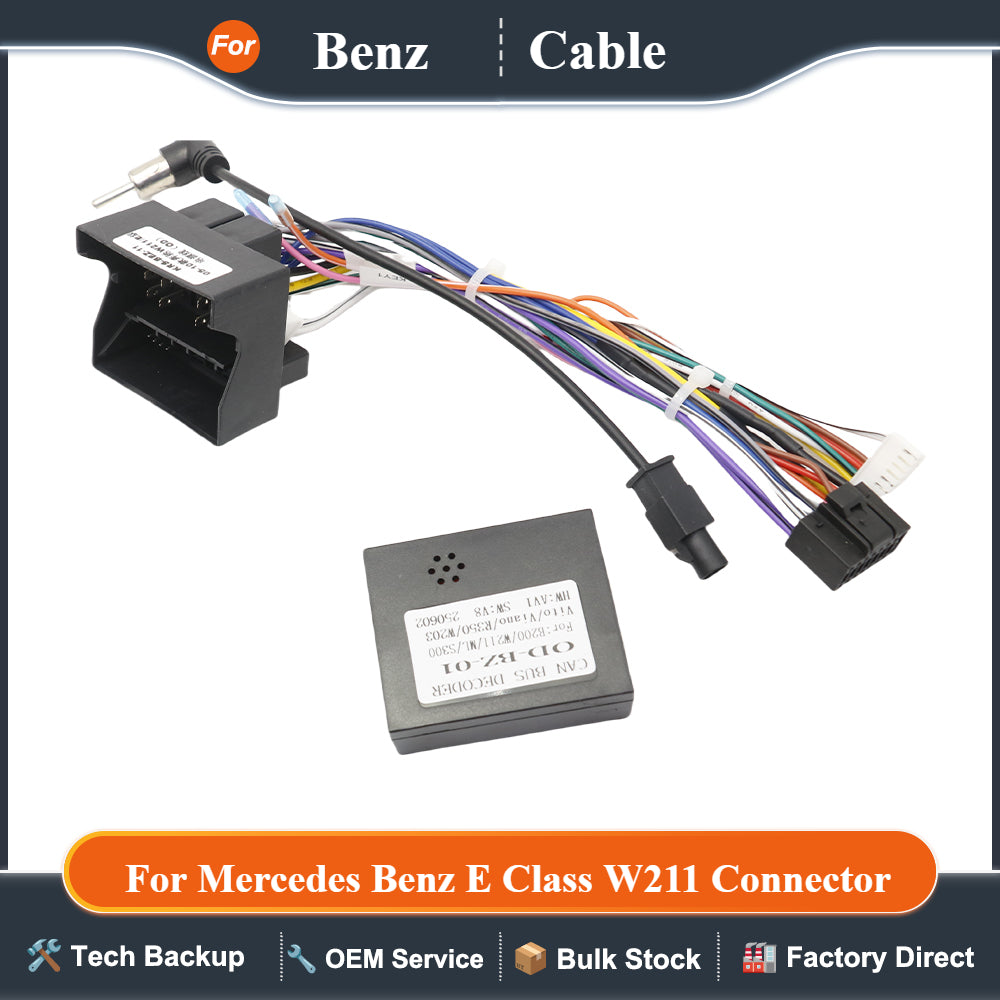Quadlock 16 Pin Wiring Harness Adapter CANBUS Decoder for Mercedes Benz E Class W211 Connector Car Android Head Unit Wire Cable