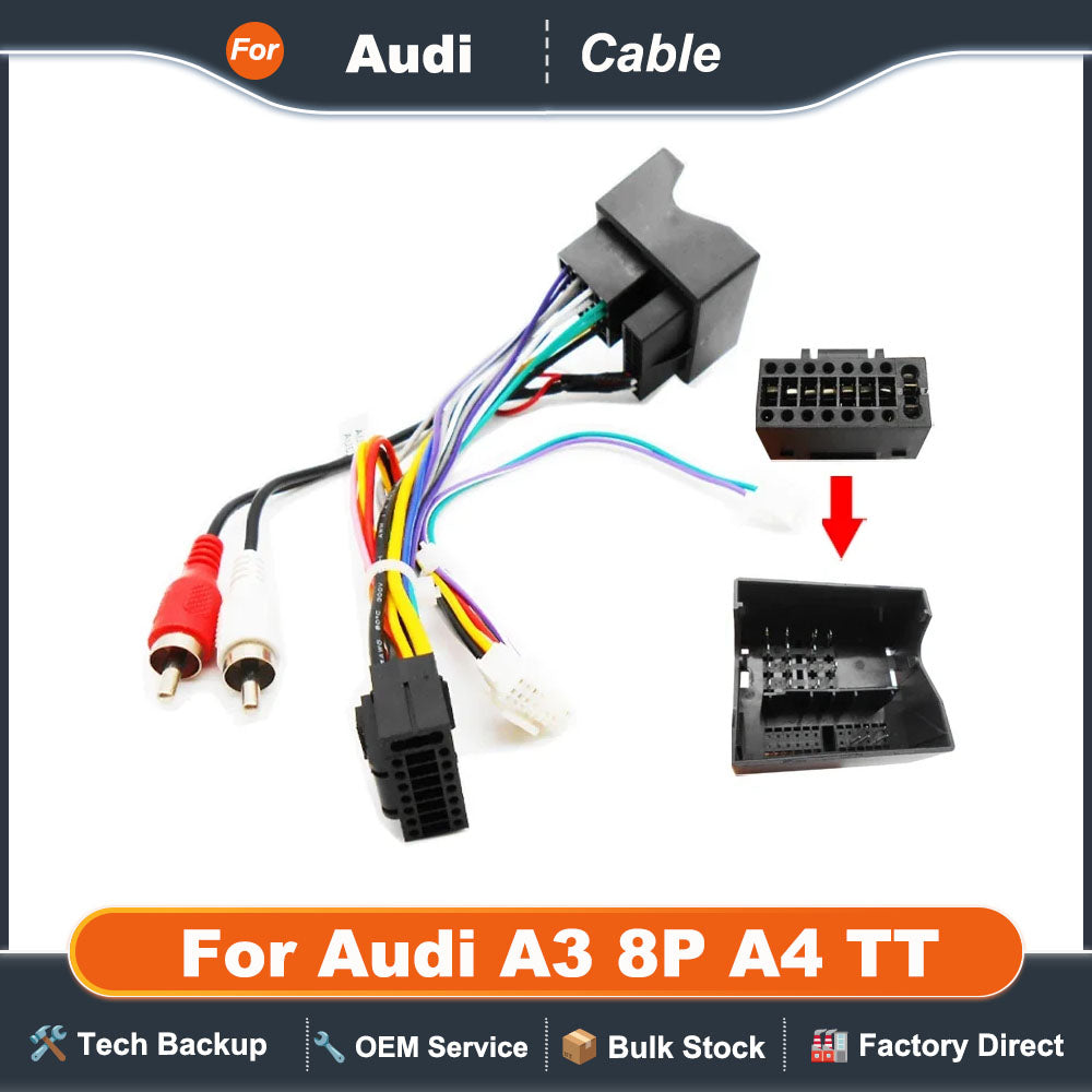 Car Radio Wiring Harness 16 Pin Plug Quadlock Female Connector Android System Head Unit RCA Cable Adapter for Audi A3 8P A4 TT