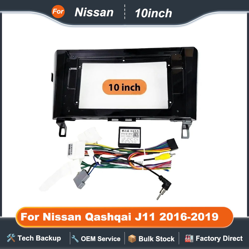 CAN Bus Radio Wiring Harness Adapter with Panel Frame for Nissan Qashqai J11 2016-2019, for 2 Din 10" 16 Pin Android Multimedia